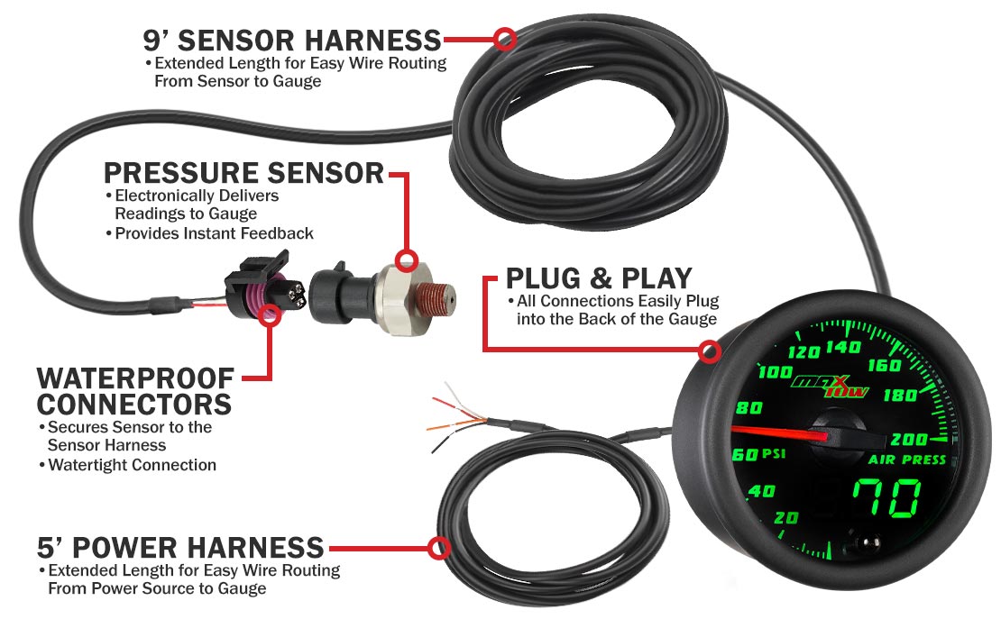 MaxTow Black & Green Double Vision Air Pressure Gauges