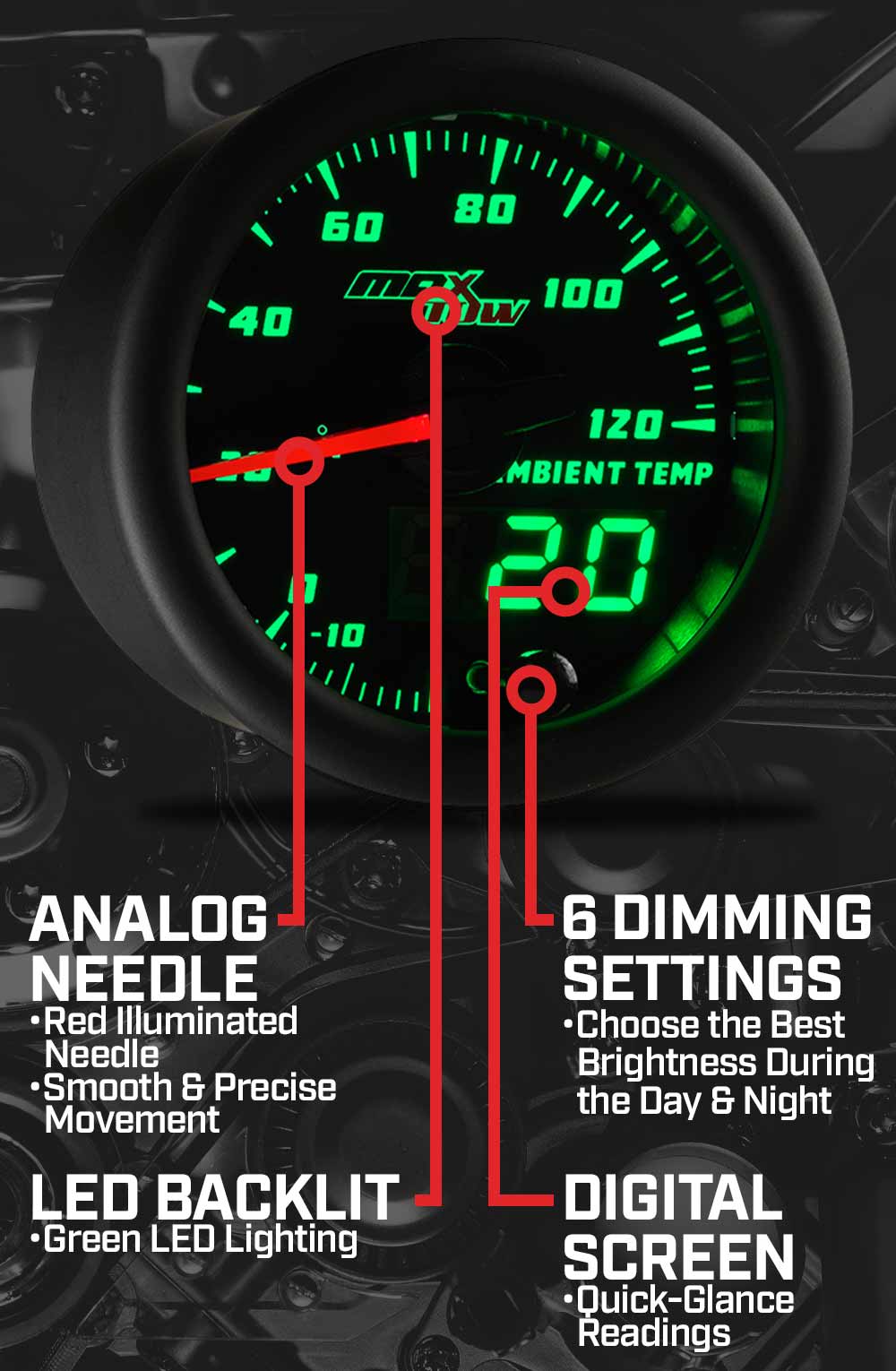 MaxTow Black & Green Double Vision Gauges