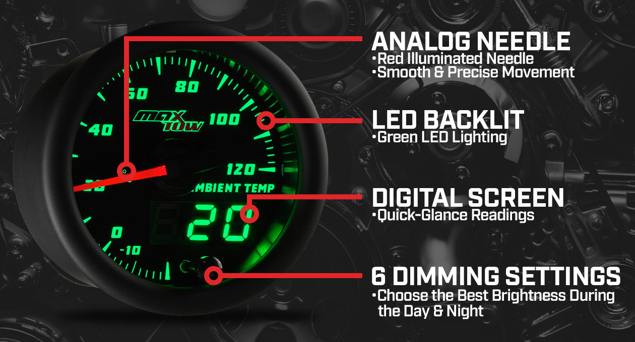 MaxTow Black  Green Double Vision™ Ambient Air Temperature Gauge