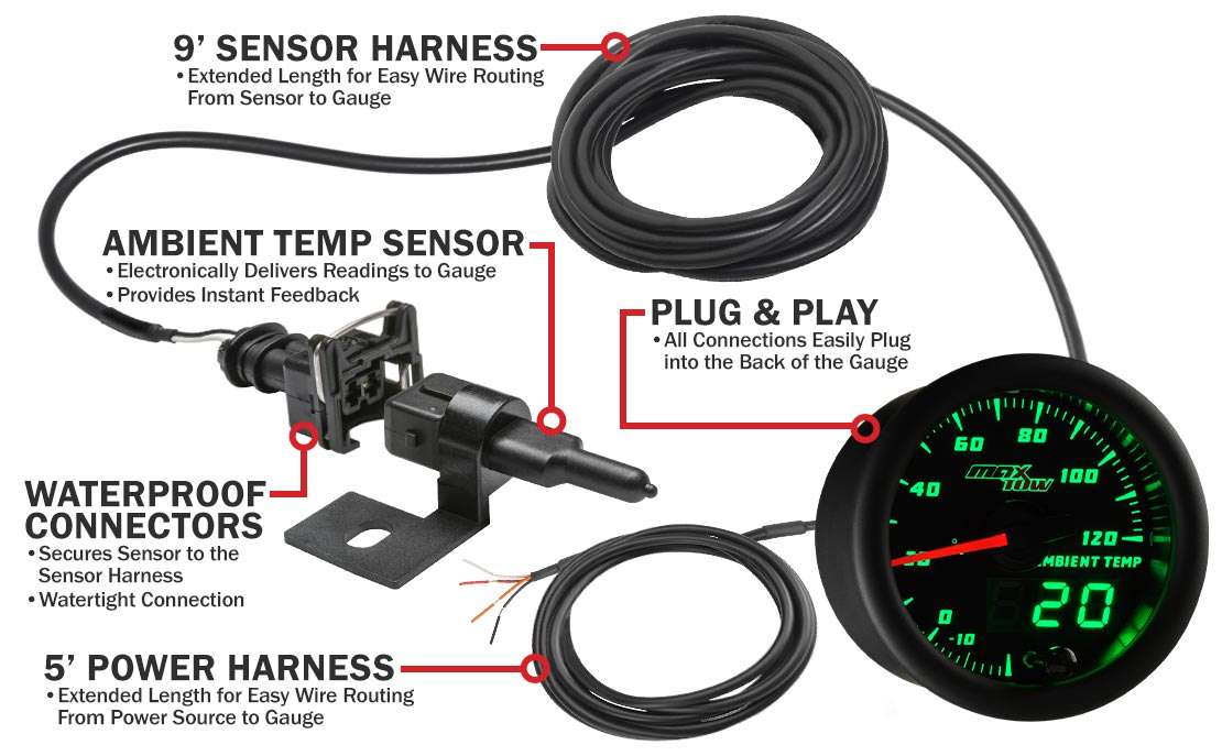 MaxTow Black & Green Double Vision Ambient Air Temperature Gauges