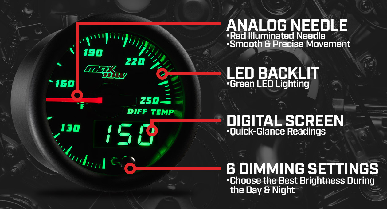 MaxTow Black & Green Double Vision Gauges