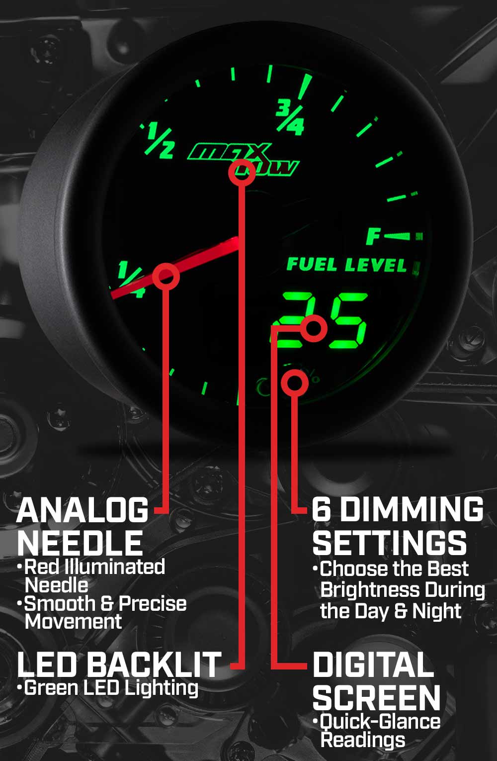 MaxTow Black & Green Double Vision Gauges