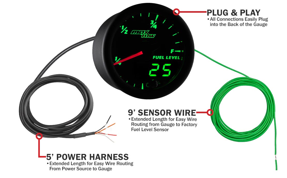 MaxTow Black & Green Double Vision Fuel Level Gauges