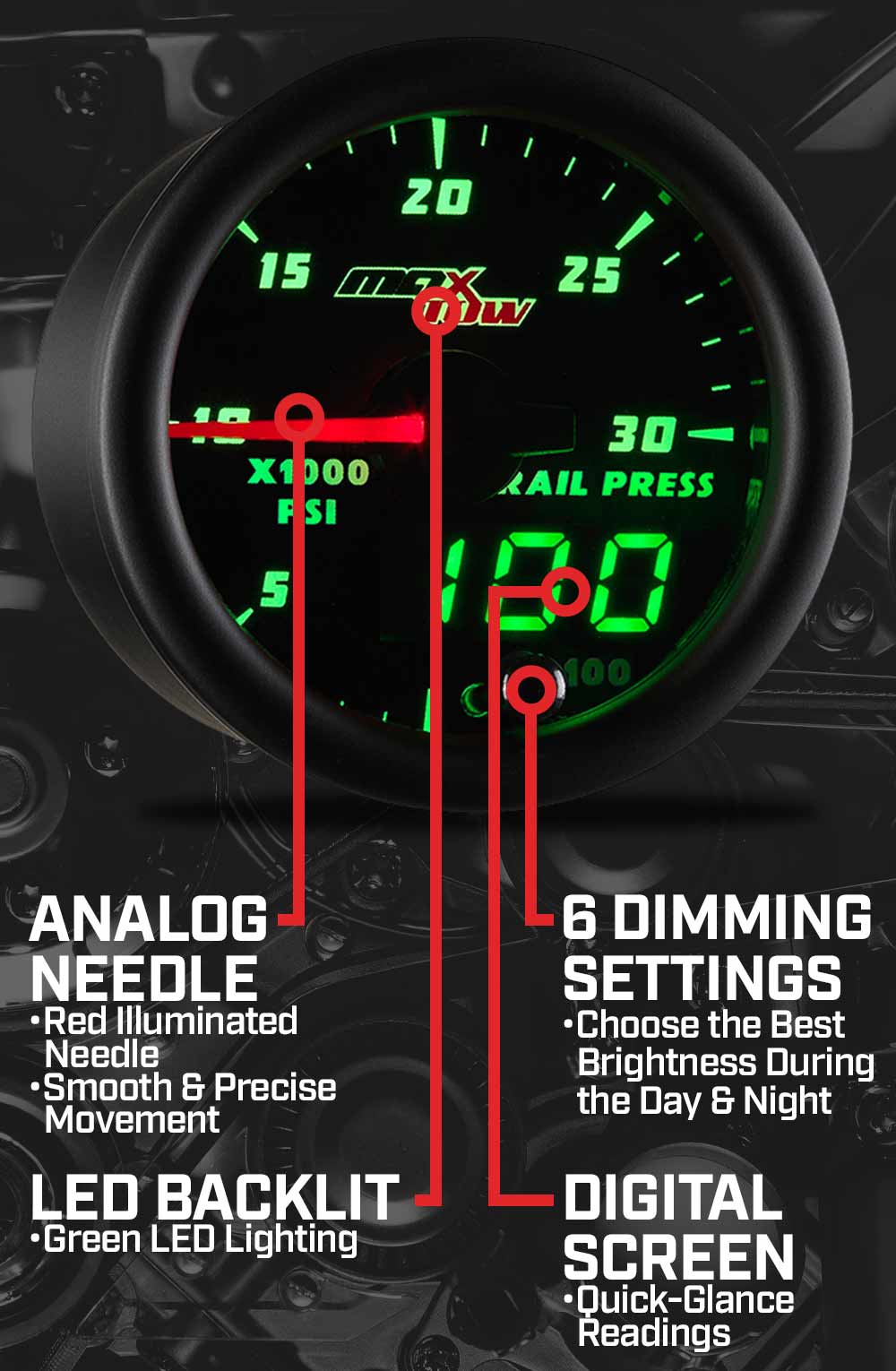 MaxTow Black & Green Double Vision Gauges