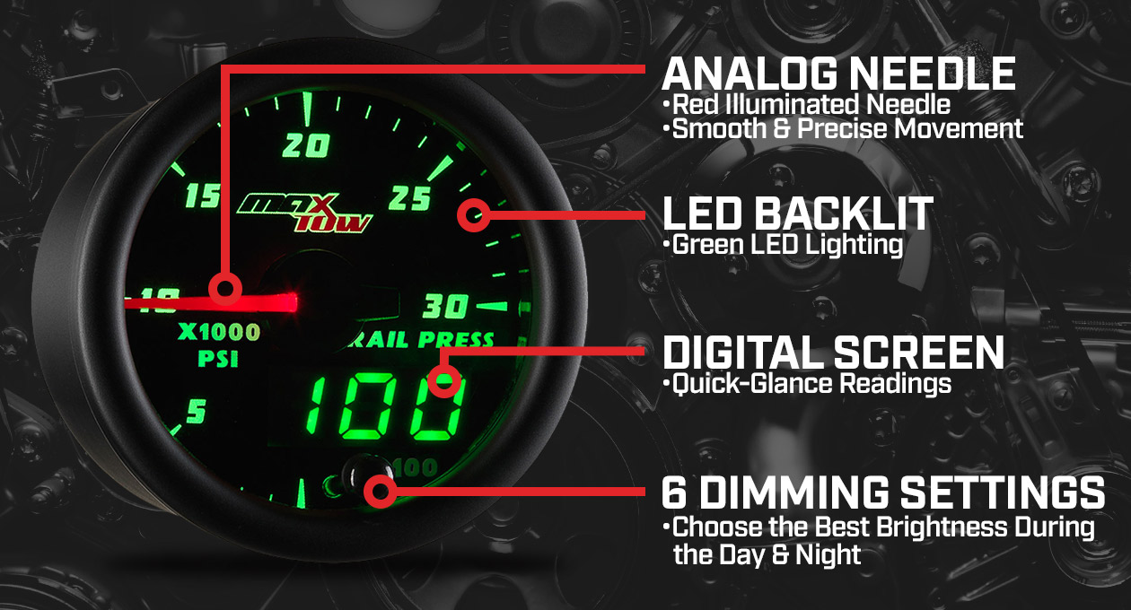 MaxTow Black & Green Double Vision Gauges