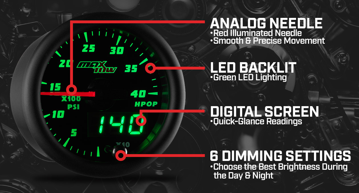 MaxTow Black & Green Double Vision Gauges