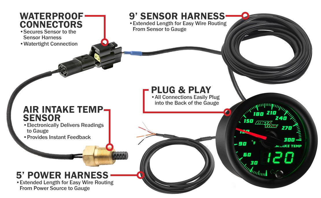 MaxTow Black & Green Double Vision Intake Temperature Gauges