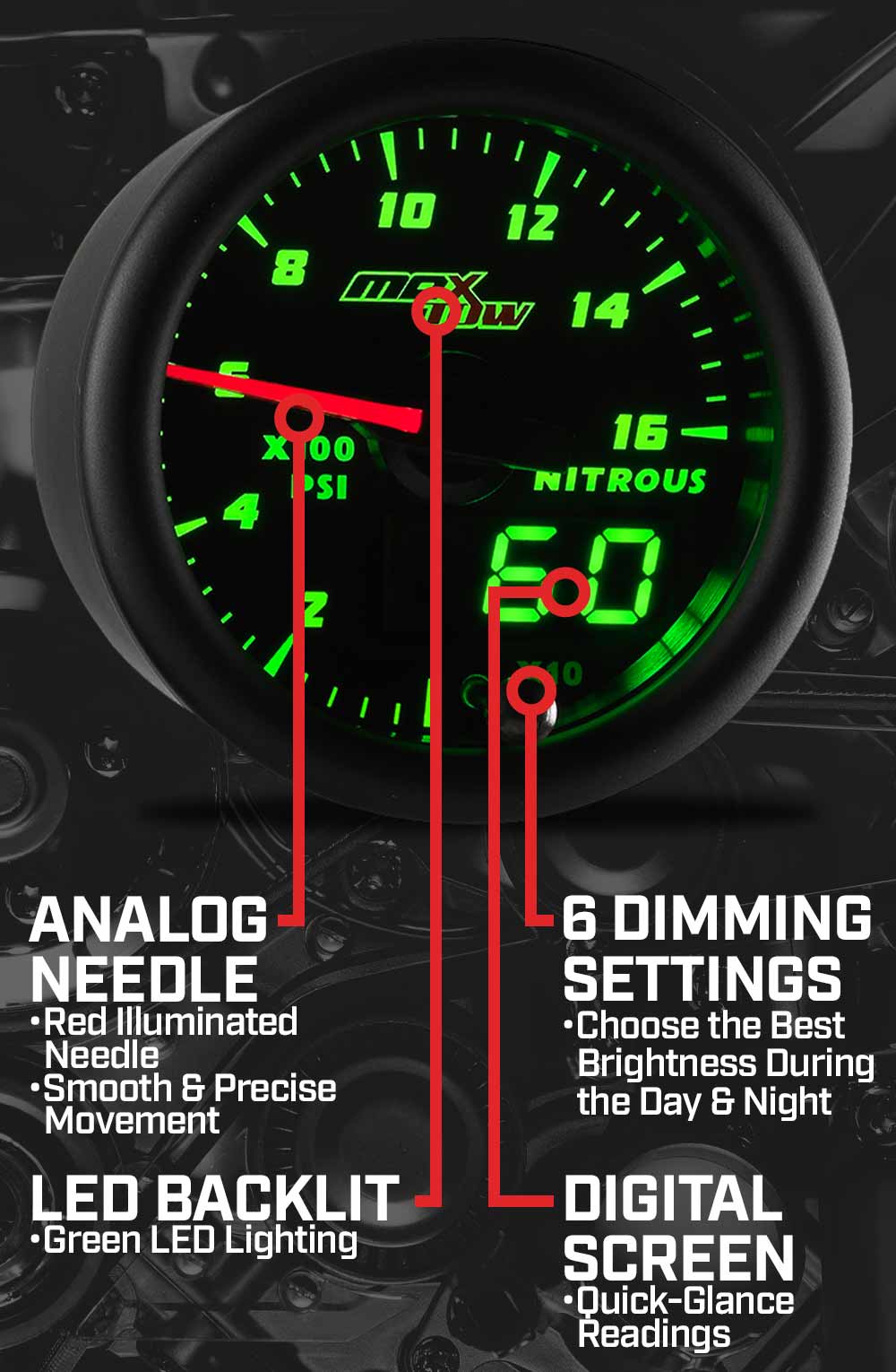 MaxTow Black & Green Double Vision Gauges