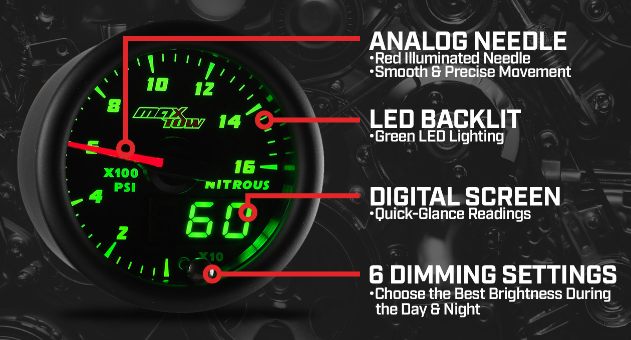 MaxTow Black & Green Double Vision Gauges