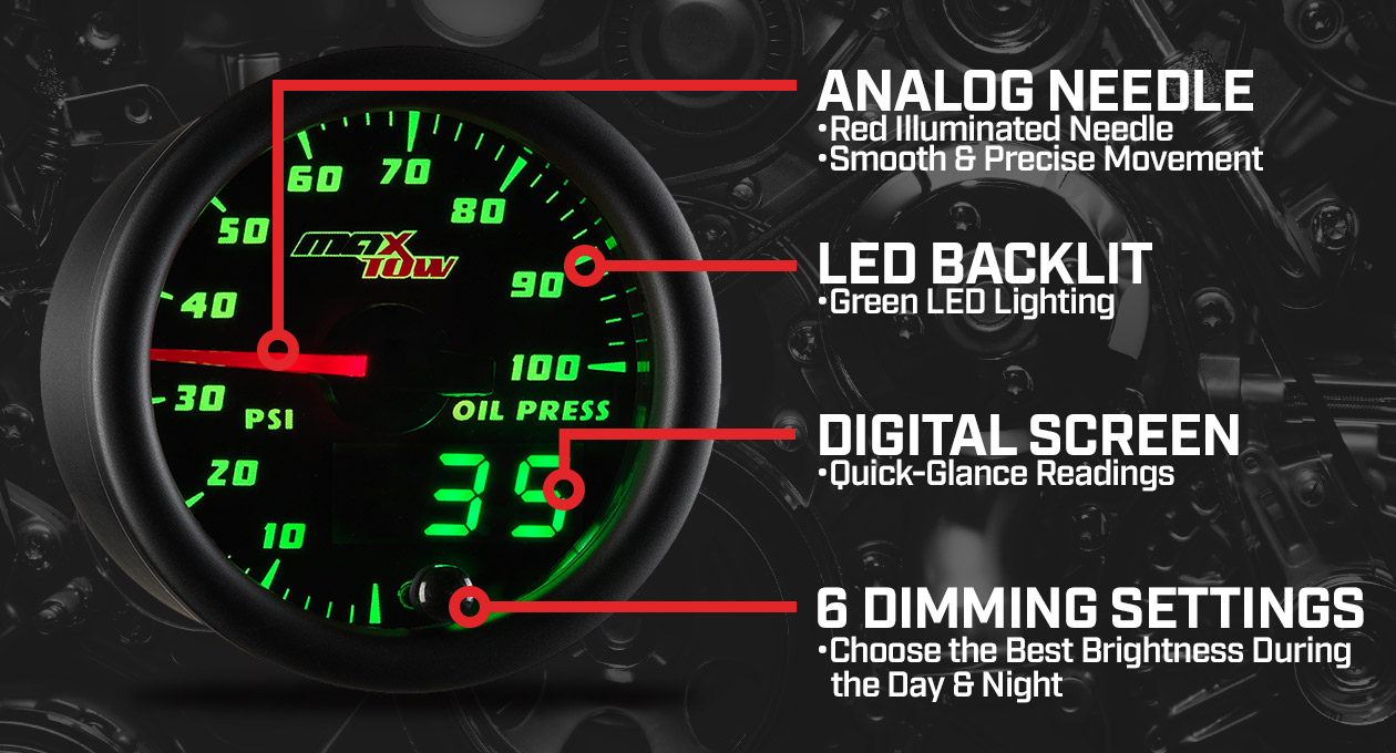 MaxTow Black & Green Double Vision Gauges