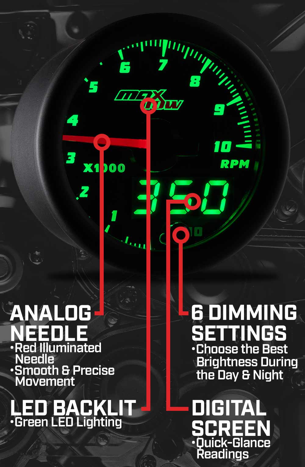 MaxTow Black & Green Double Vision Gauges