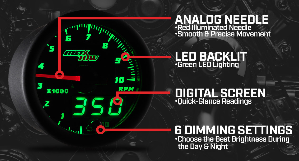 MaxTow Black & Green Double Vision Gauges