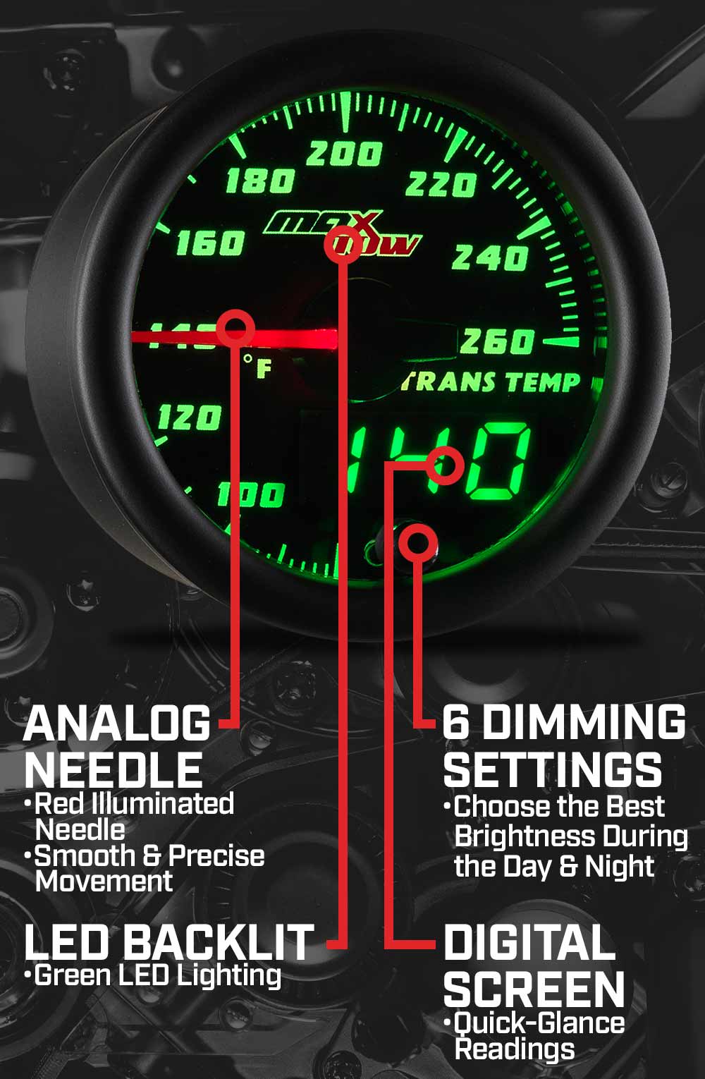 MaxTow Black & Green Double Vision Gauges