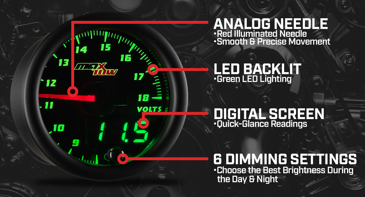 MaxTow Black & Green Double Vision Gauges