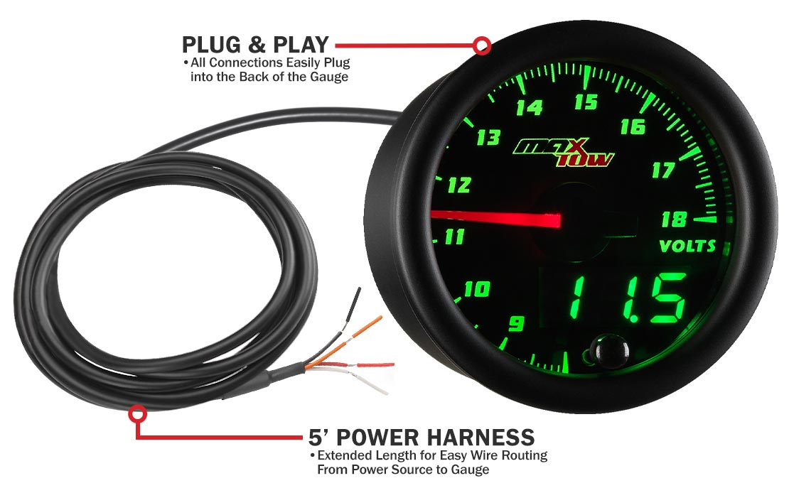 MaxTow Black & Green Double Vision Volt Gauges