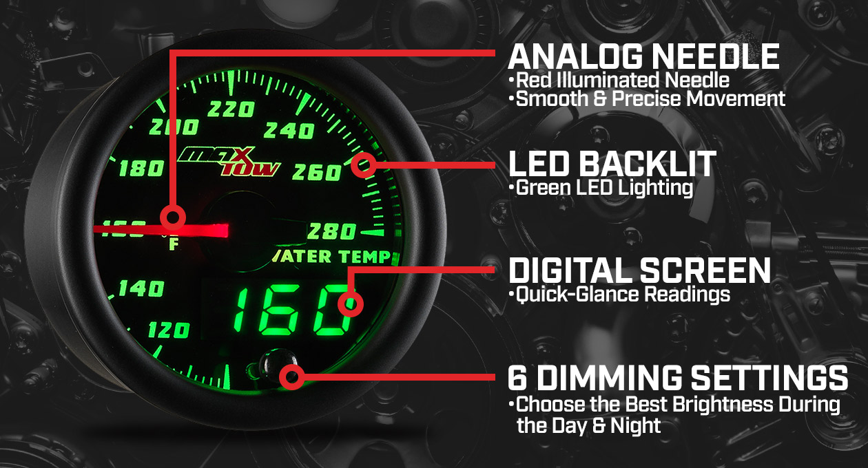 MaxTow Black & Green Double Vision Gauges