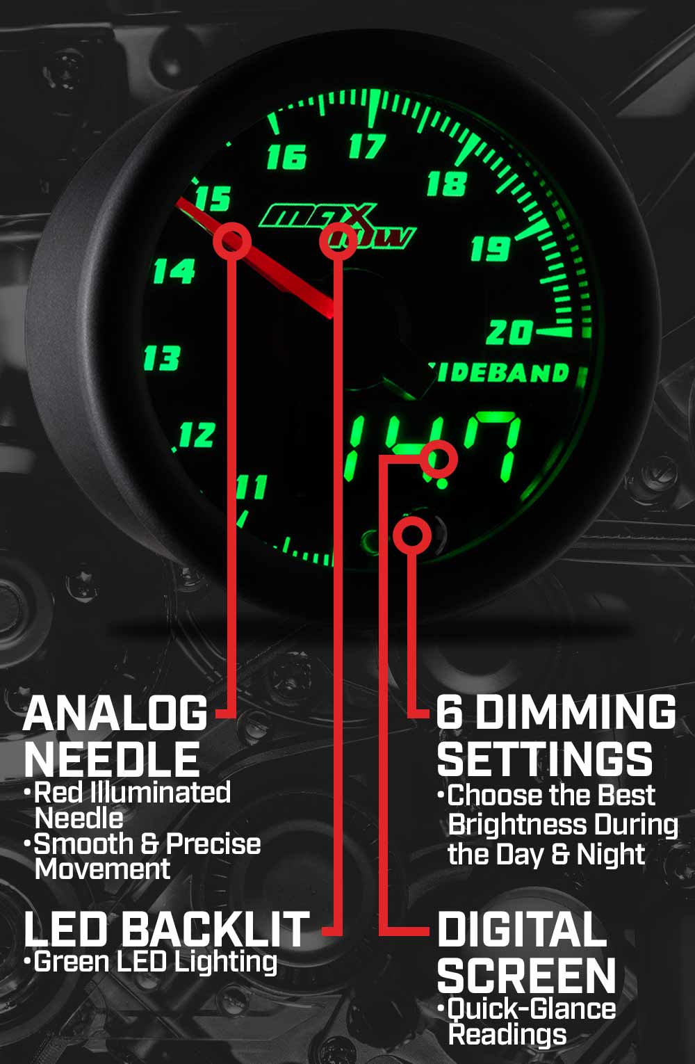 MaxTow Black & Green Double Vision Gauges