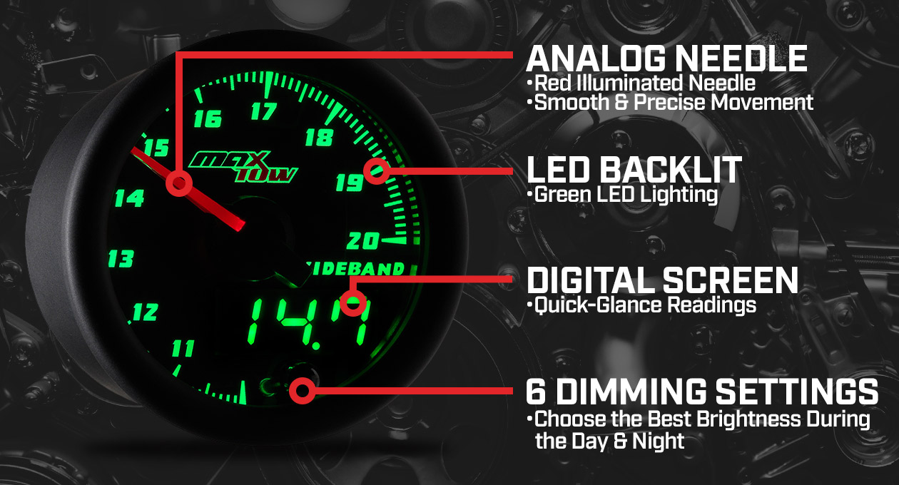 MaxTow Black & Green Double Vision Gauges