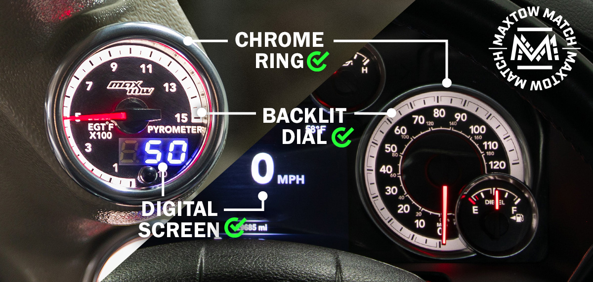 Comparison of MaxTow Match to 4th Gen Cummins Factory Cluster Gauges