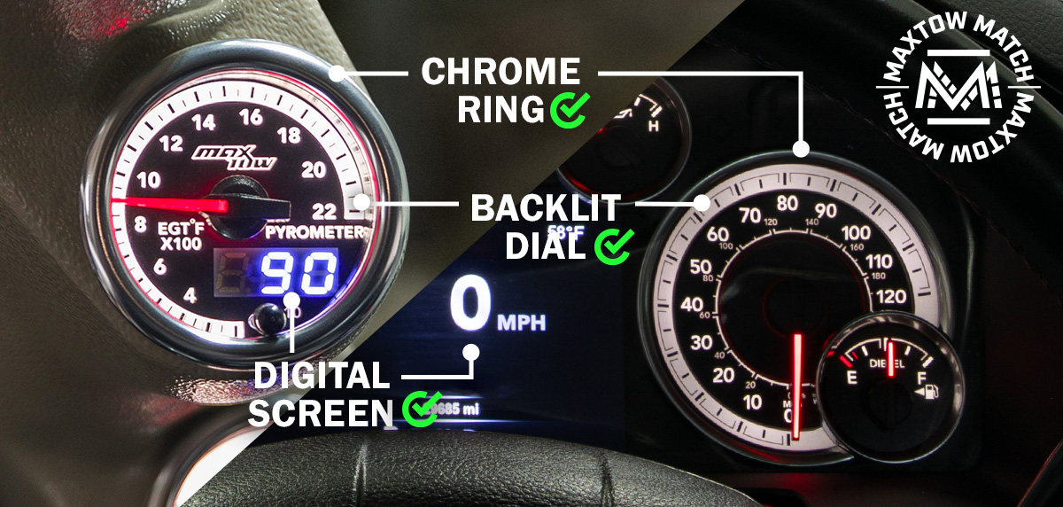 Comparison of MaxTow Match to 4th Gen Cummins Factory Cluster Gauges