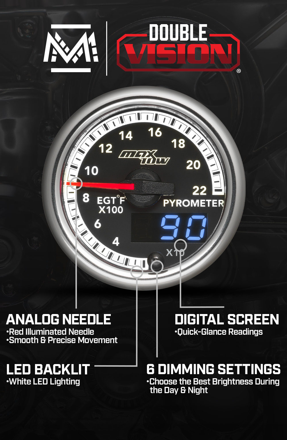 MaxTow Match 4th Gen Cummins 2200F Exhaust Gas Temperature Gauge