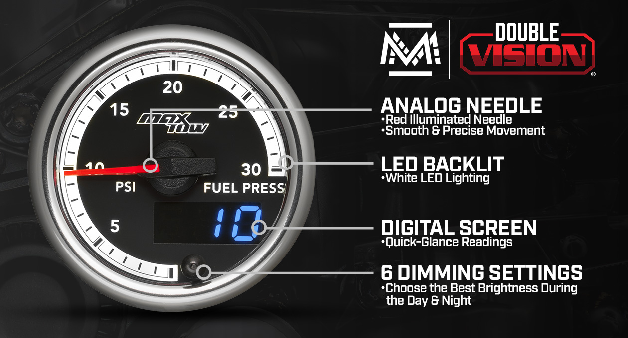 MaxTow Match 4th Gen Cummins 30 PSI Fuel Pressure Gauge