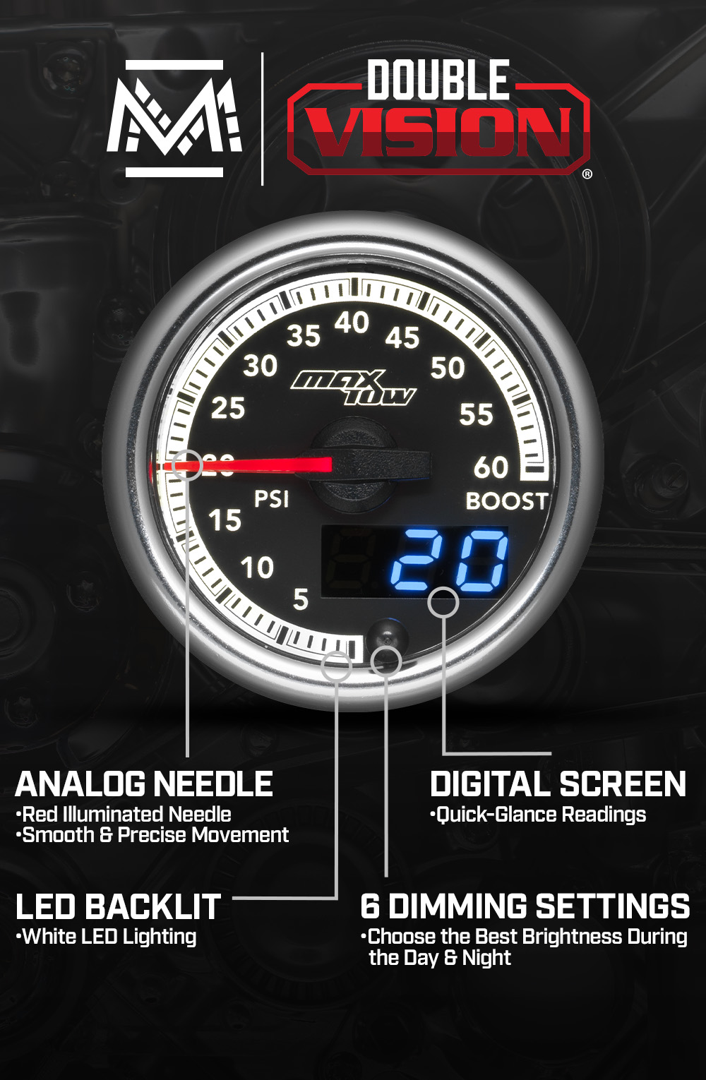 MaxTow Match 4th Gen Cummins Diesel Boost Gauge