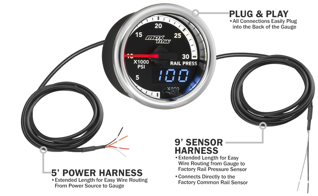 MaxTow Match 4th Gen Cummins Diesel Fuel Rail Pressure Gauge Parts and Wiring