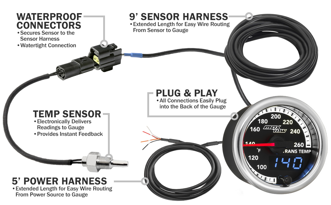 MaxTow Match 4th Gen Cummins Trans Temp Gauge Parts and Wiring