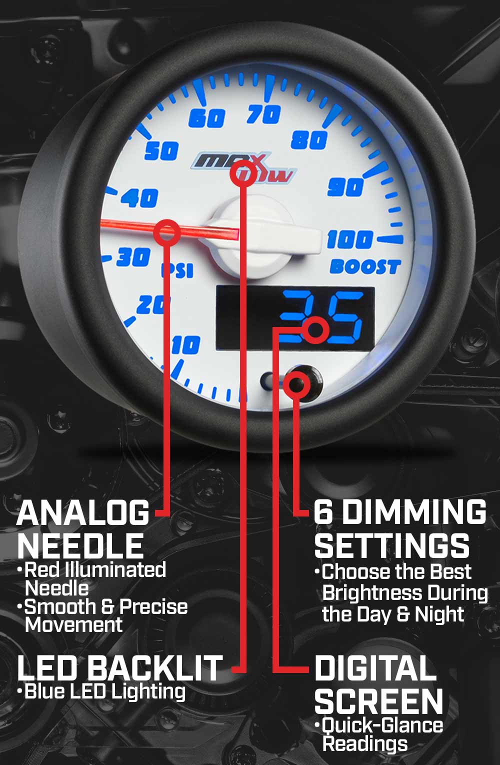 MaxTow White & Blue Double Vision Gauges