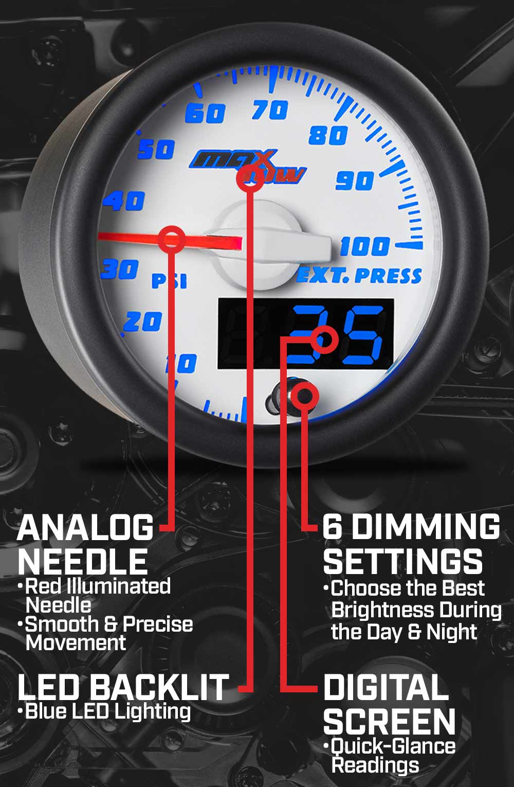 MaxTow White & Blue Double Vision Gauges