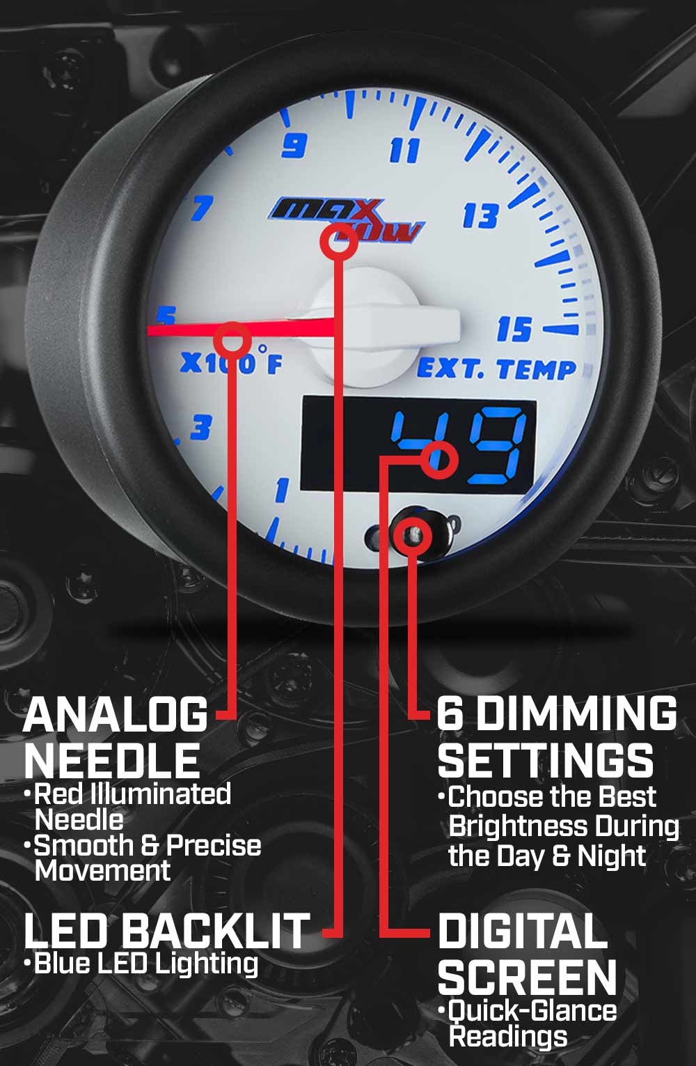 MaxTow White & Blue Double Vision Gauges