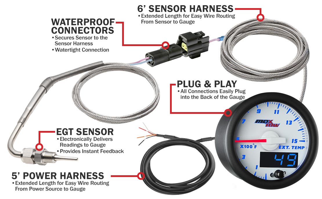 MaxTow White & Blue Double Vision Pyrometer EGT Gauges