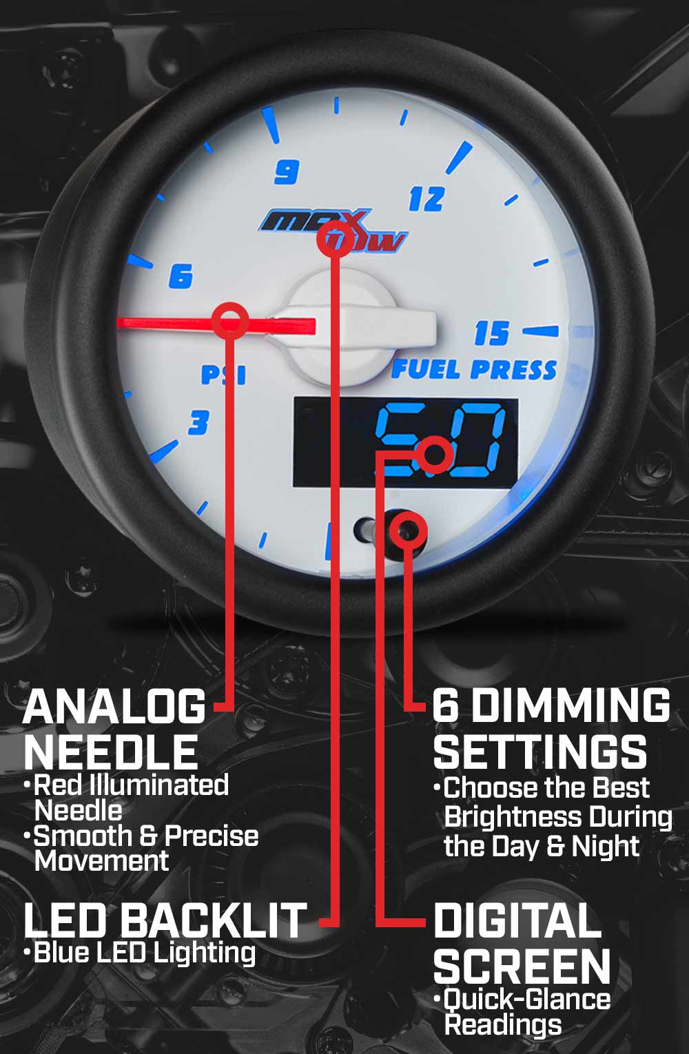 MaxTow White & Blue Double Vision Gauges