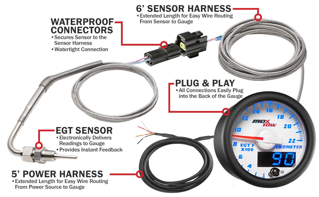 MaxTow White & Blue Double Vision Pyrometer EGT Gauges