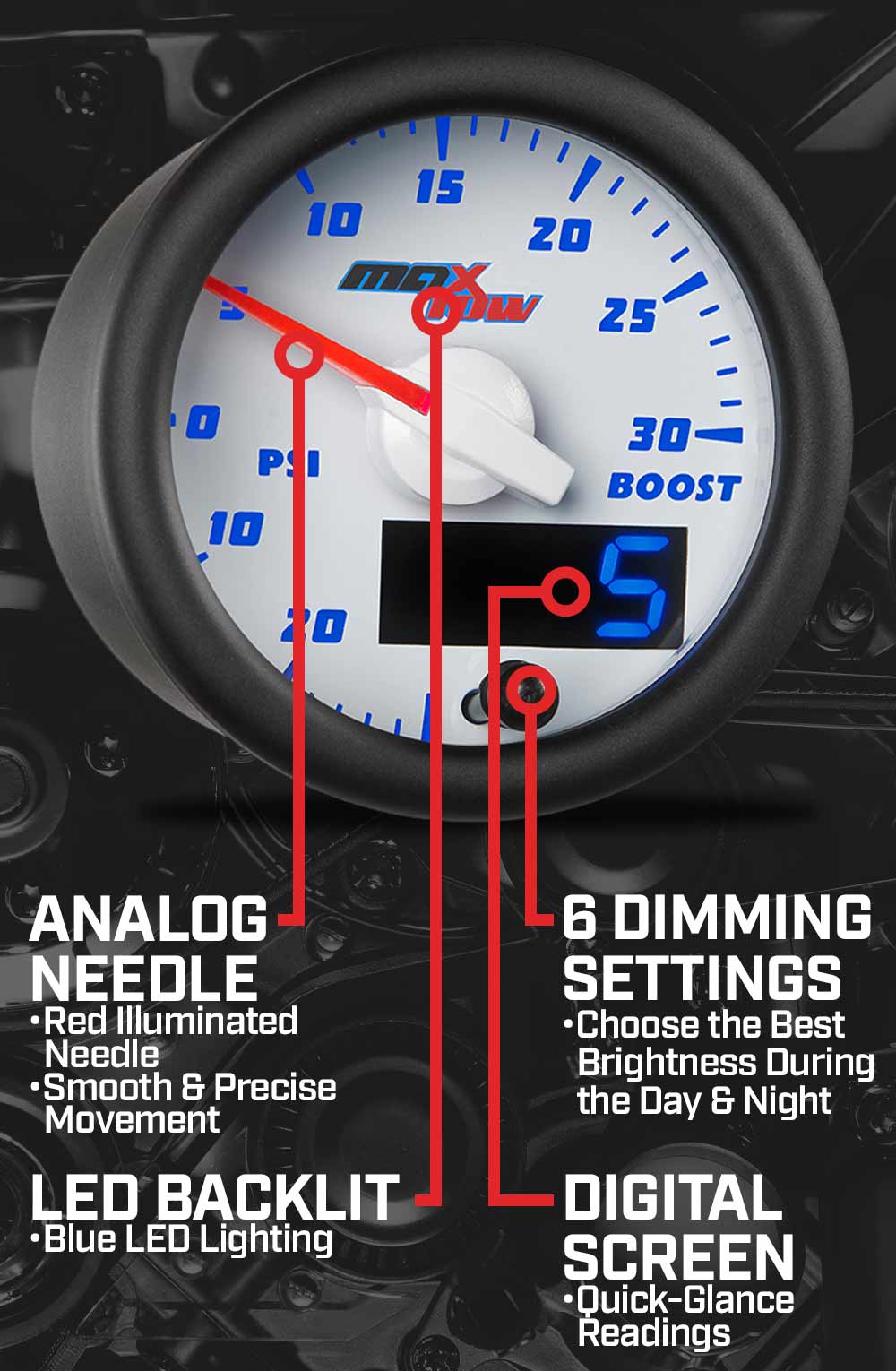 MaxTow White & Blue Double Vision Gauges