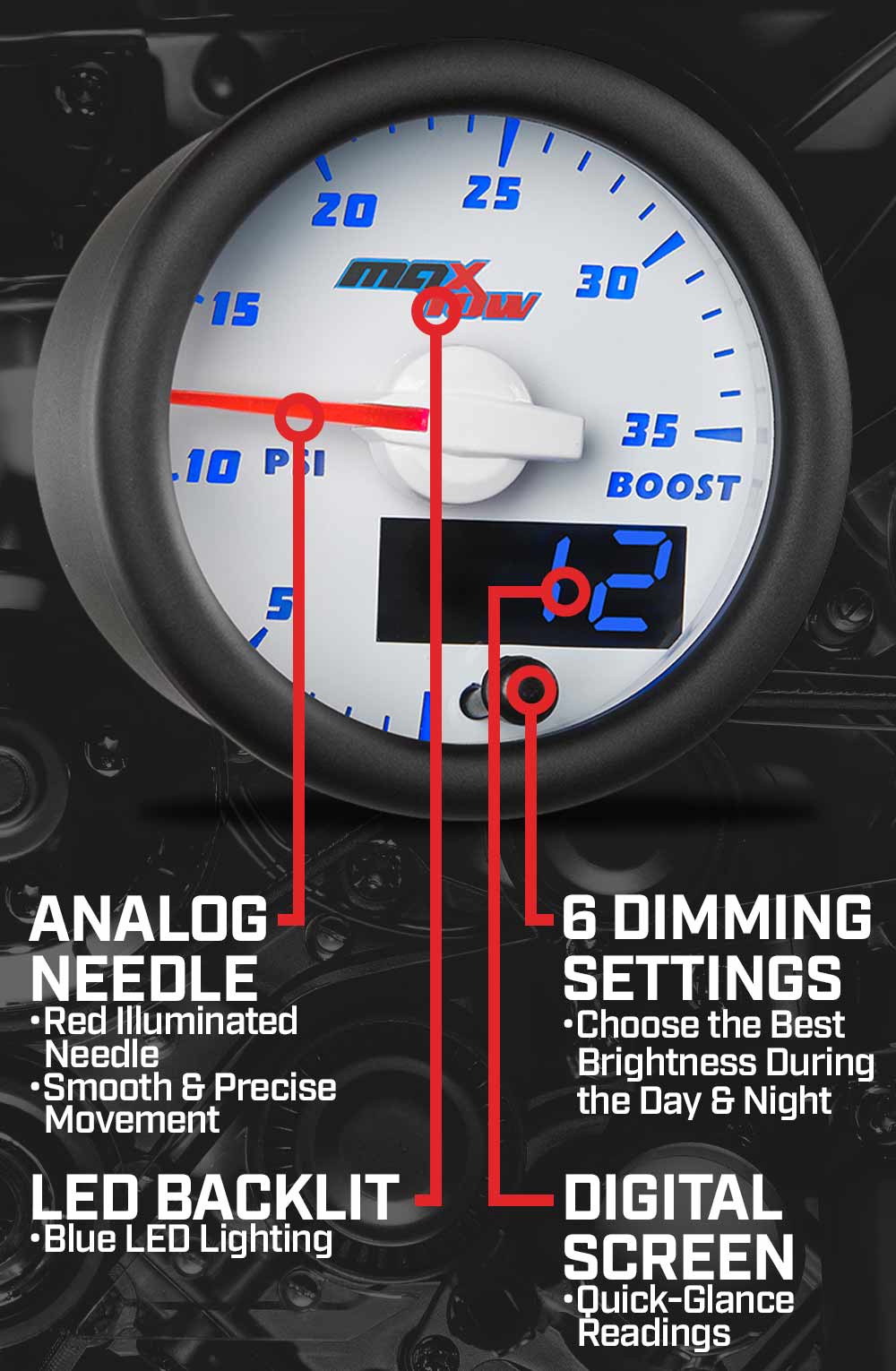 MaxTow White & Blue Double Vision Gauges