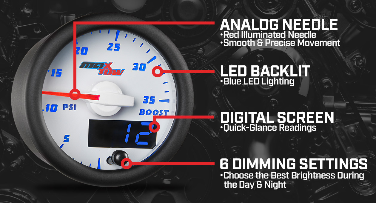 MaxTow White & Blue Double Vision Gauges