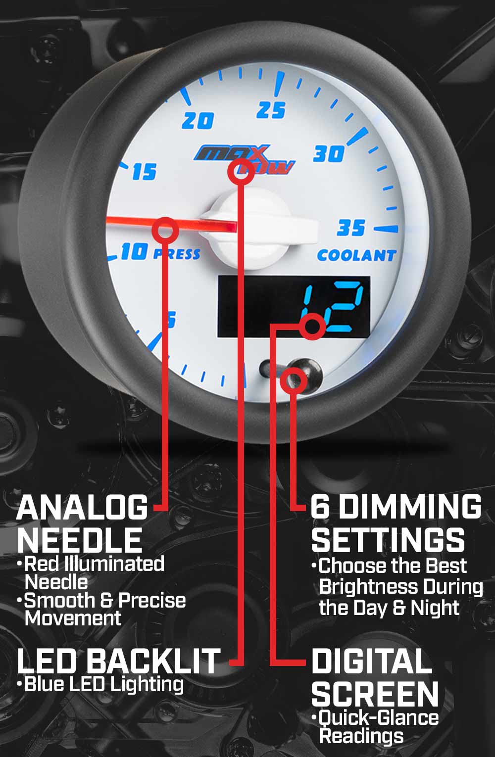 MaxTow White & Blue Double Vision Gauges