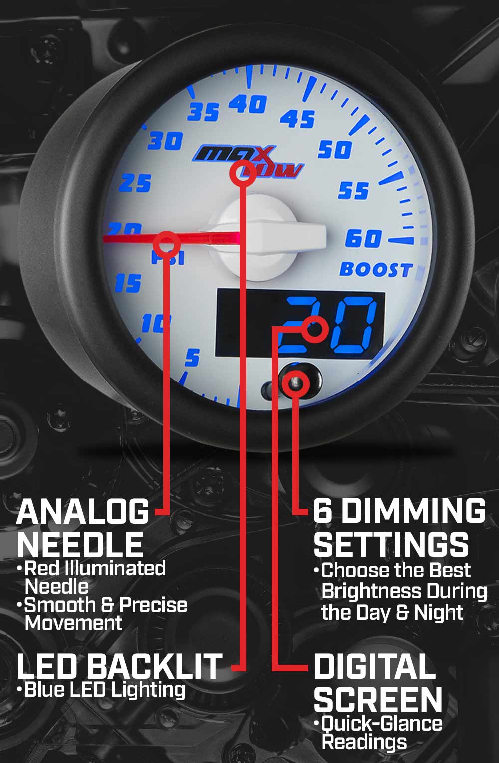 MaxTow White & Blue Double Vision Gauges