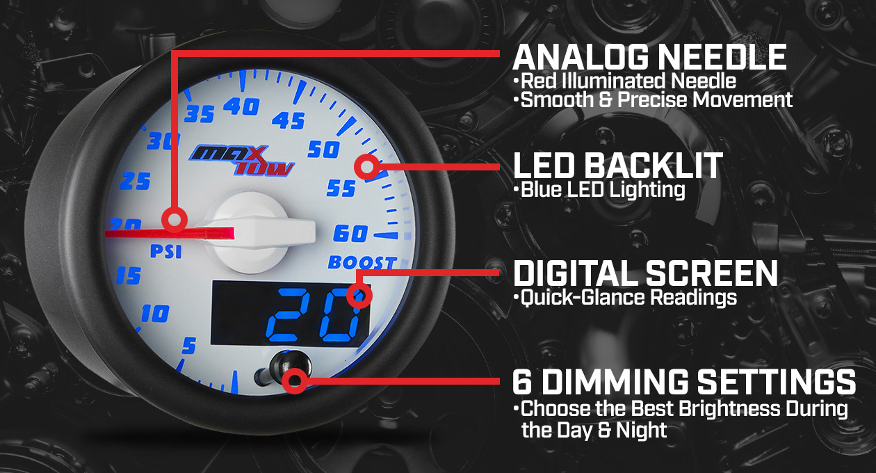 MaxTow White & Blue Double Vision Gauges