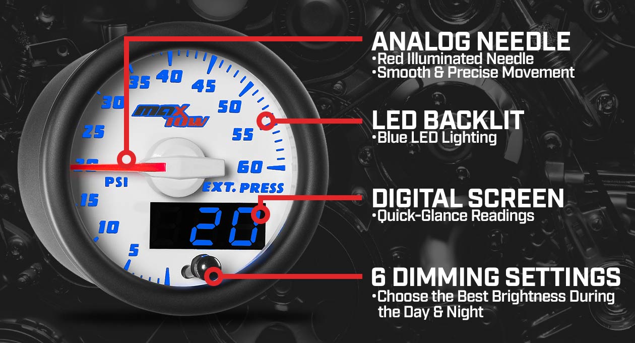 MaxTow White & Blue Double Vision Gauges