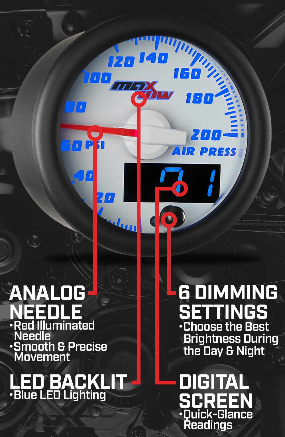 MaxTow White & Blue Double Vision Gauges