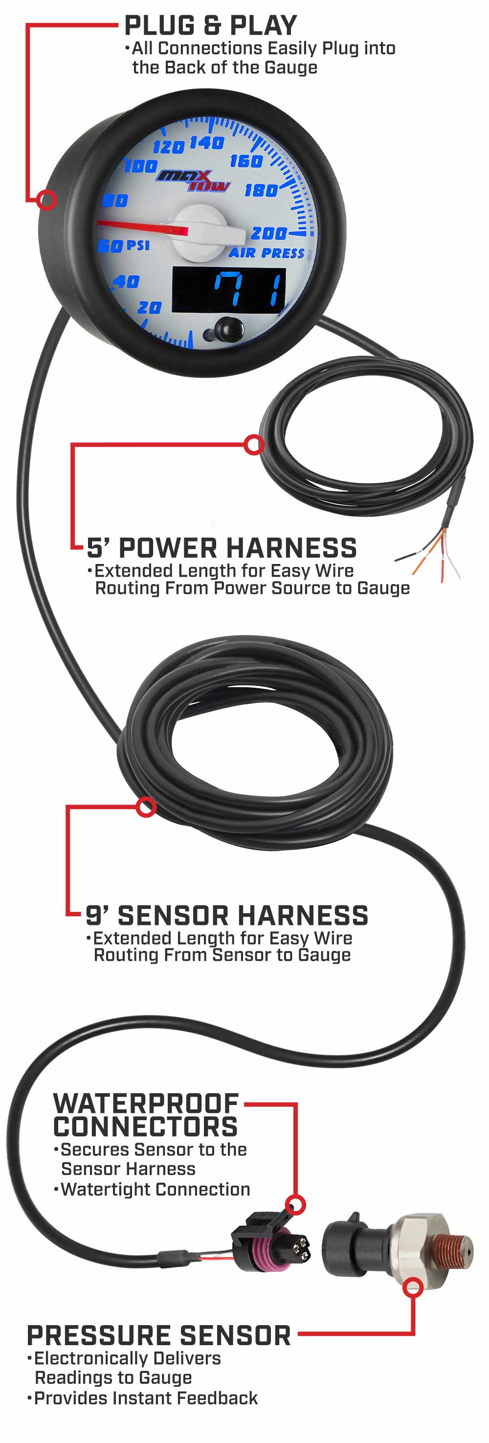 MaxTow White & Blue Double Vision Air Pressure Gauges