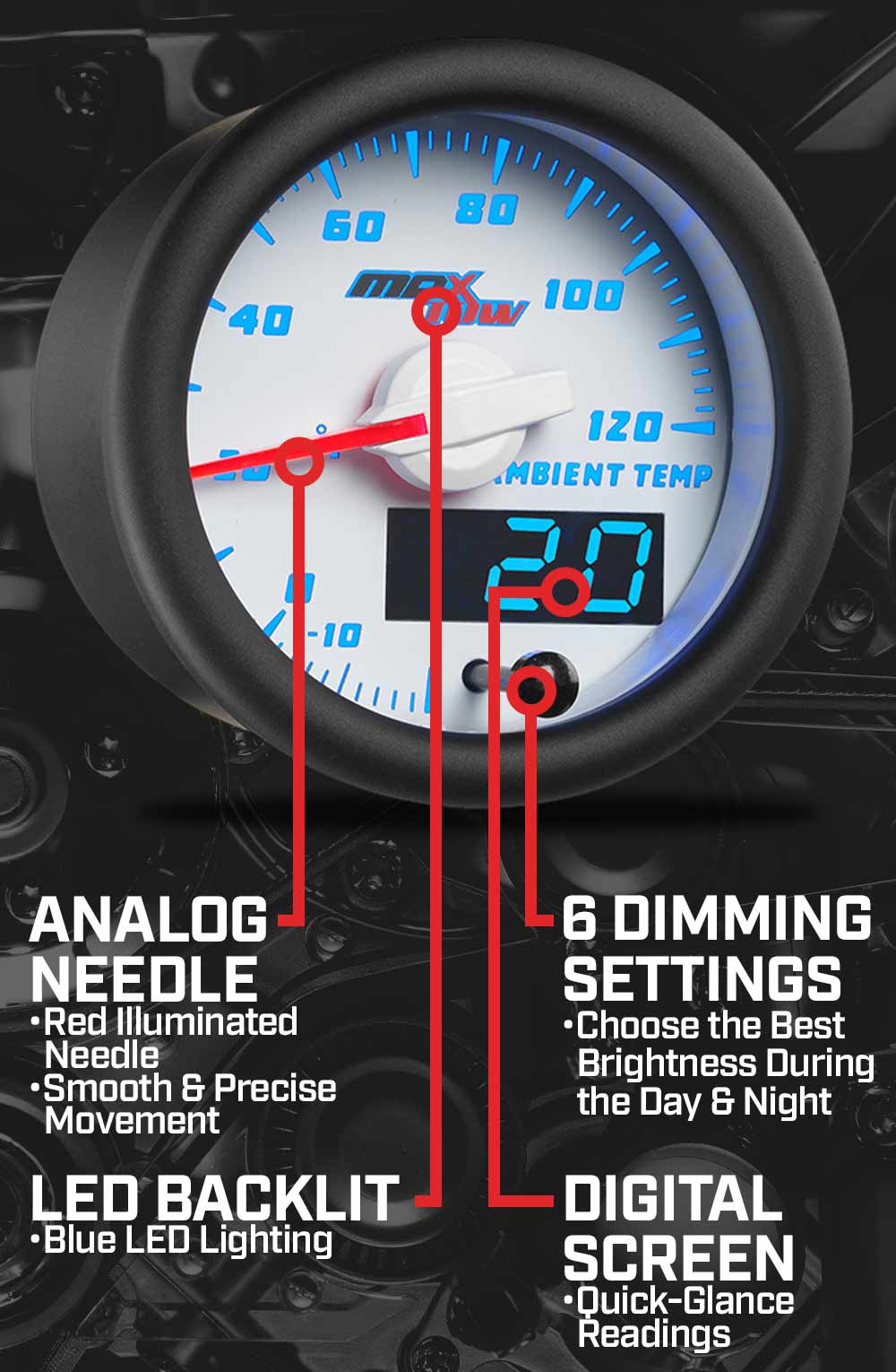 MaxTow White & Blue Double Vision Gauges