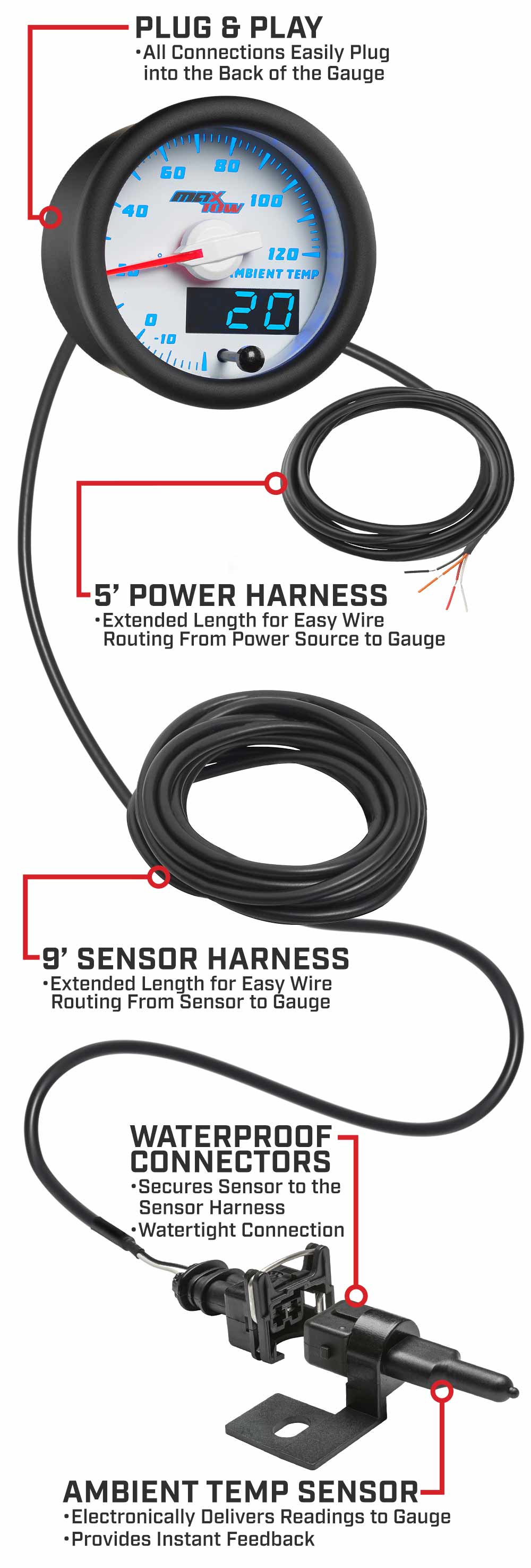 MaxTow White & Blue Double Vision Ambient Air Temperature Gauges