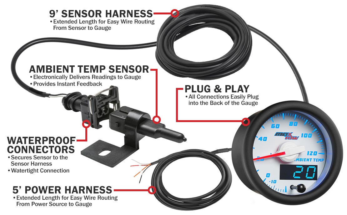 MaxTow White & Blue Double Vision Ambient Air Temperature Gauges