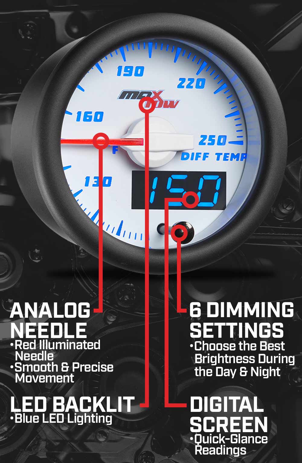 MaxTow White & Blue Double Vision Gauges