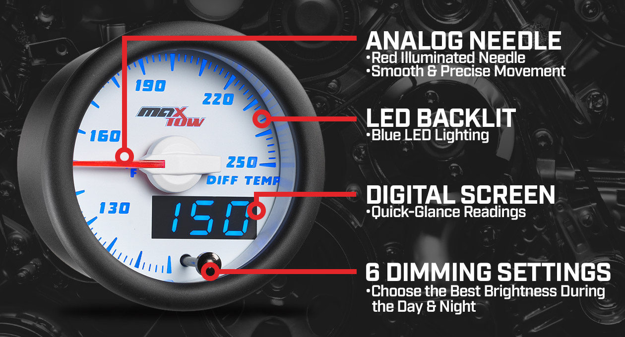 MaxTow White & Blue Double Vision Gauges