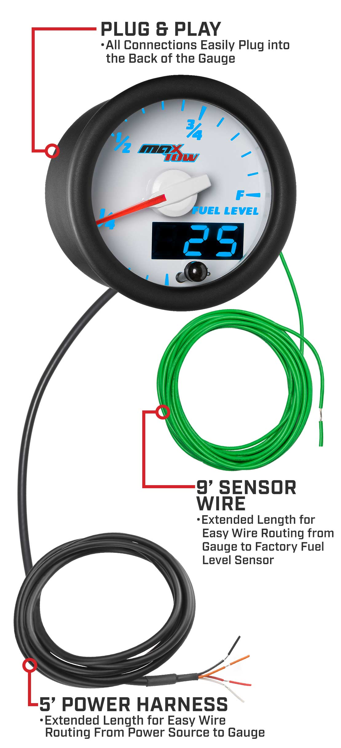 MaxTow  White & Blue Double Vision™ 30 PSI Fuel Pressure Gauge